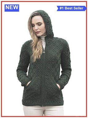 Merino Wool Honeycomb Hooded Cardigan Zip Knit Sweater